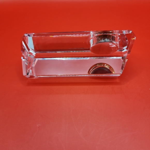 Desk Clock Crystal Cut Glass Paperweight Camry Gold Tone Triangular Column Nice! - Picture 11 of 12